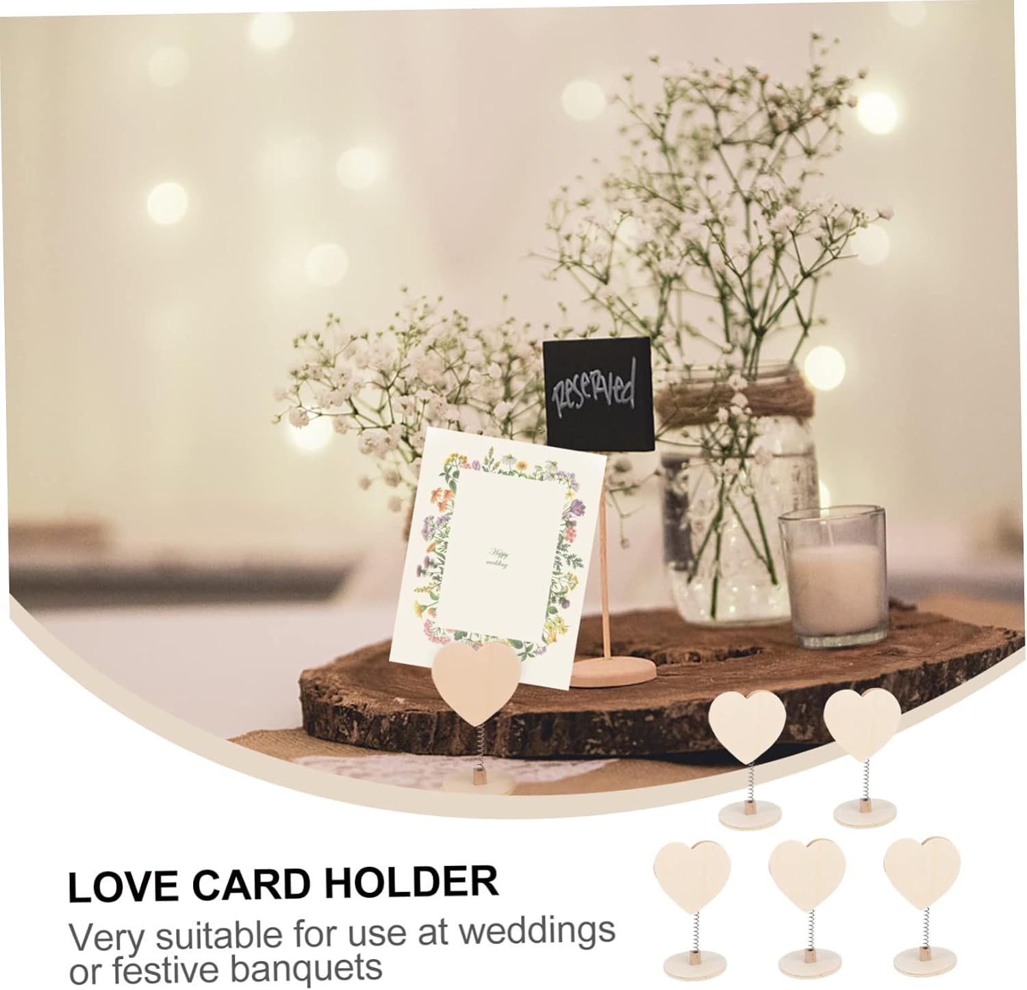 VILLCASE 5pcs Heart-Shaped Memo Clips Holder Beige Table Decoration for Wedding Events Cute Cards Photo Display Stand for Parties Home Use