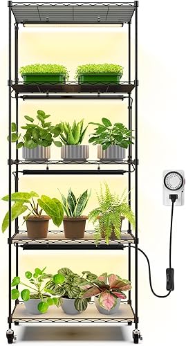 Miniatura 14 de Barrina CX2 Soporte para plantas con luces de cultivo para plantas de interior, estante de exhibición de metal de 6 niveles con luz de plantas de 3