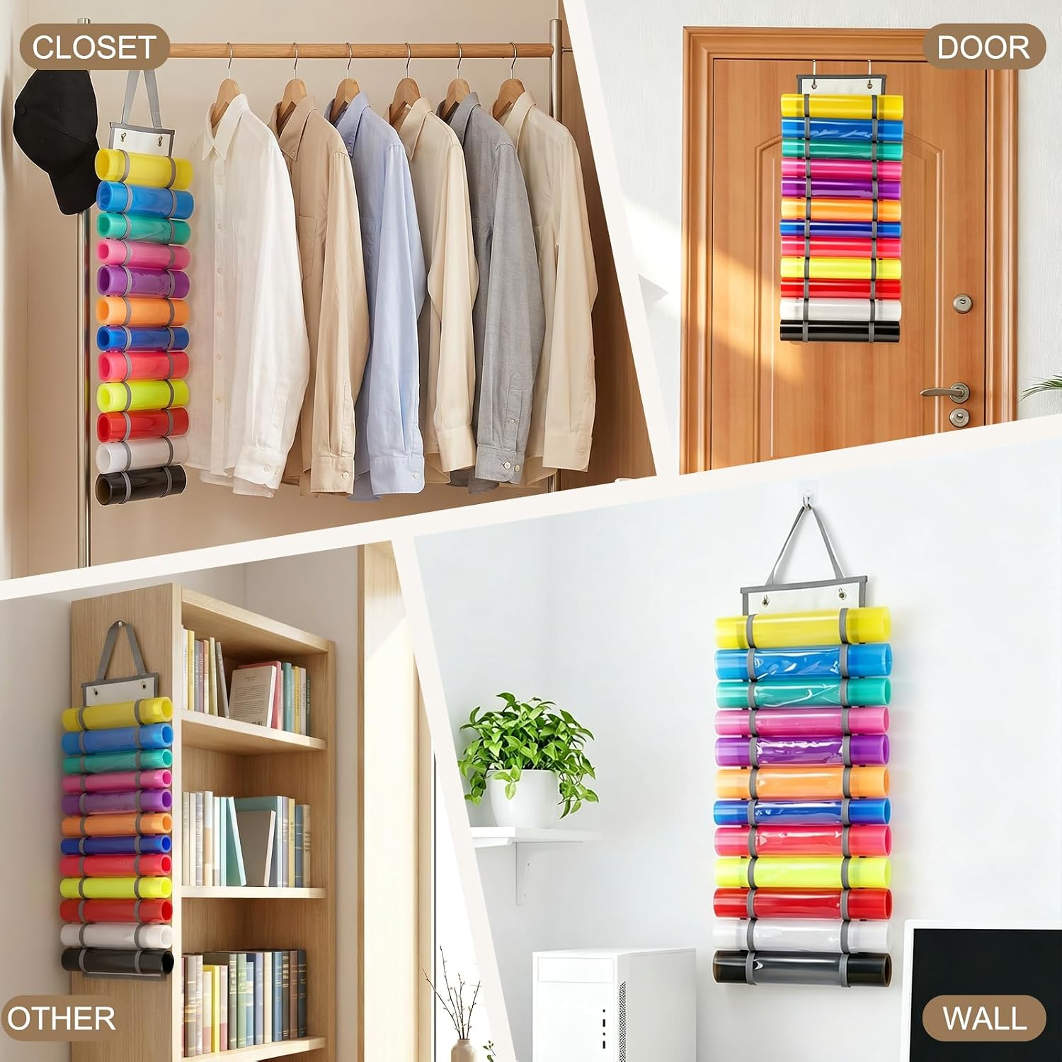 Fulgutonit 12 Compartment Vinyl Roll Holder, Hanging Wall Mount, Clear PVC
