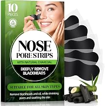 Natural Charcoal Pore Strips, Blackhead Remover Strip, for Oily Skin, Strawberry Nose, Deep Clean & Shrinking Pores & Smoothing Skin 10 pcs
