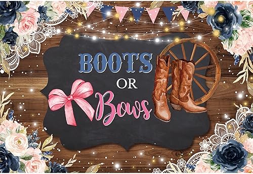 dnldliq 10x8ft Boots or Bows Gender Reveal Backdrop Boys or Girls Baby Shower Ba