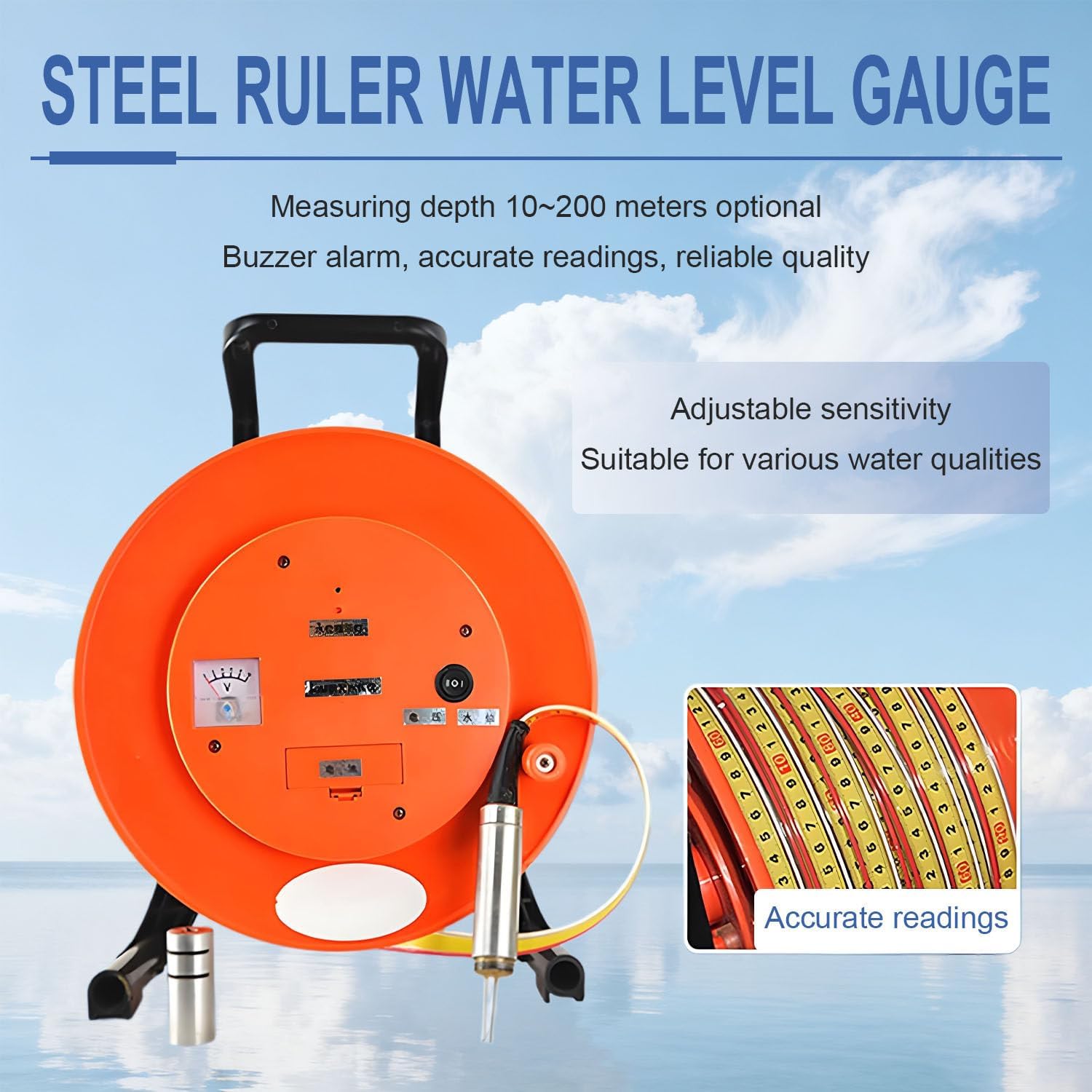 Well Water Depth Meter, Electronic Water Level Indicator with Stainless Steel Probe, Groundwater & Well Water Level Measurement up to 10m (3.28ft) - Accurate & Reliable