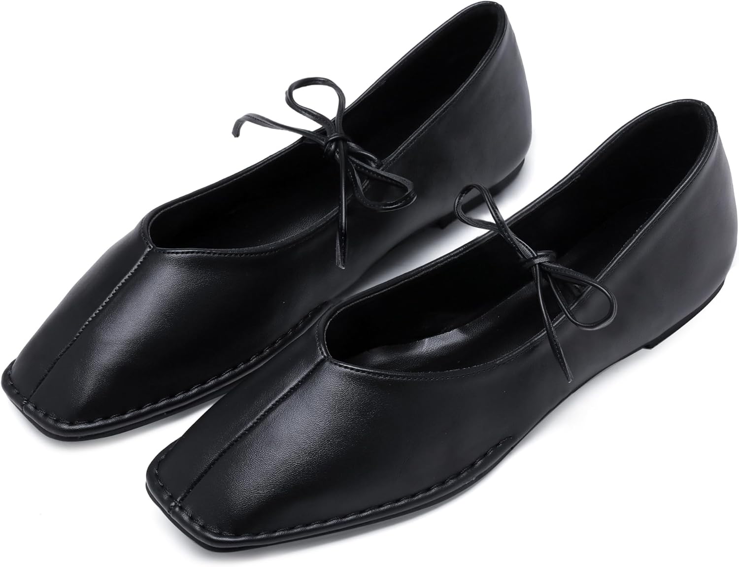 Lace Up Square Toe Ballet Flats for Women Cute Bow Slip On Mary Jane Flats Casual Ballerina Shoes - Image 4