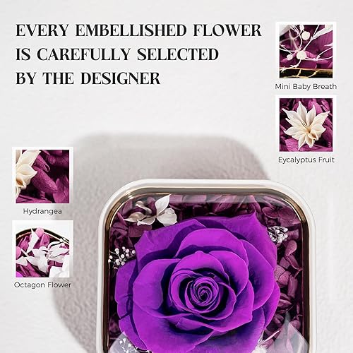 Miniatura 4 de Joyero de regalo de rosas preservadas, flor de rosa eterna real con collar, regalos para novia, mamá, mujer, esposa, cumpleaños y día de San