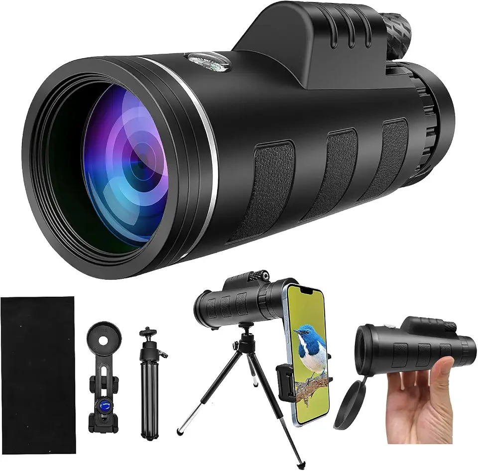 Telescópio monocular para adultos, monóculos de visão grande HD 80 x 100 com tripé adaptador de smartphone, monóculo de alta potência para observação de pássaros, caça, caminhadas, acampamento, vida