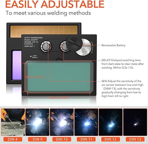 Miniatura 4 de TRQWH Casco de soldadura con luz de color verdadero y oscurecimiento automático para hombres, capucha de soldadura con energía solar con 2 sensores