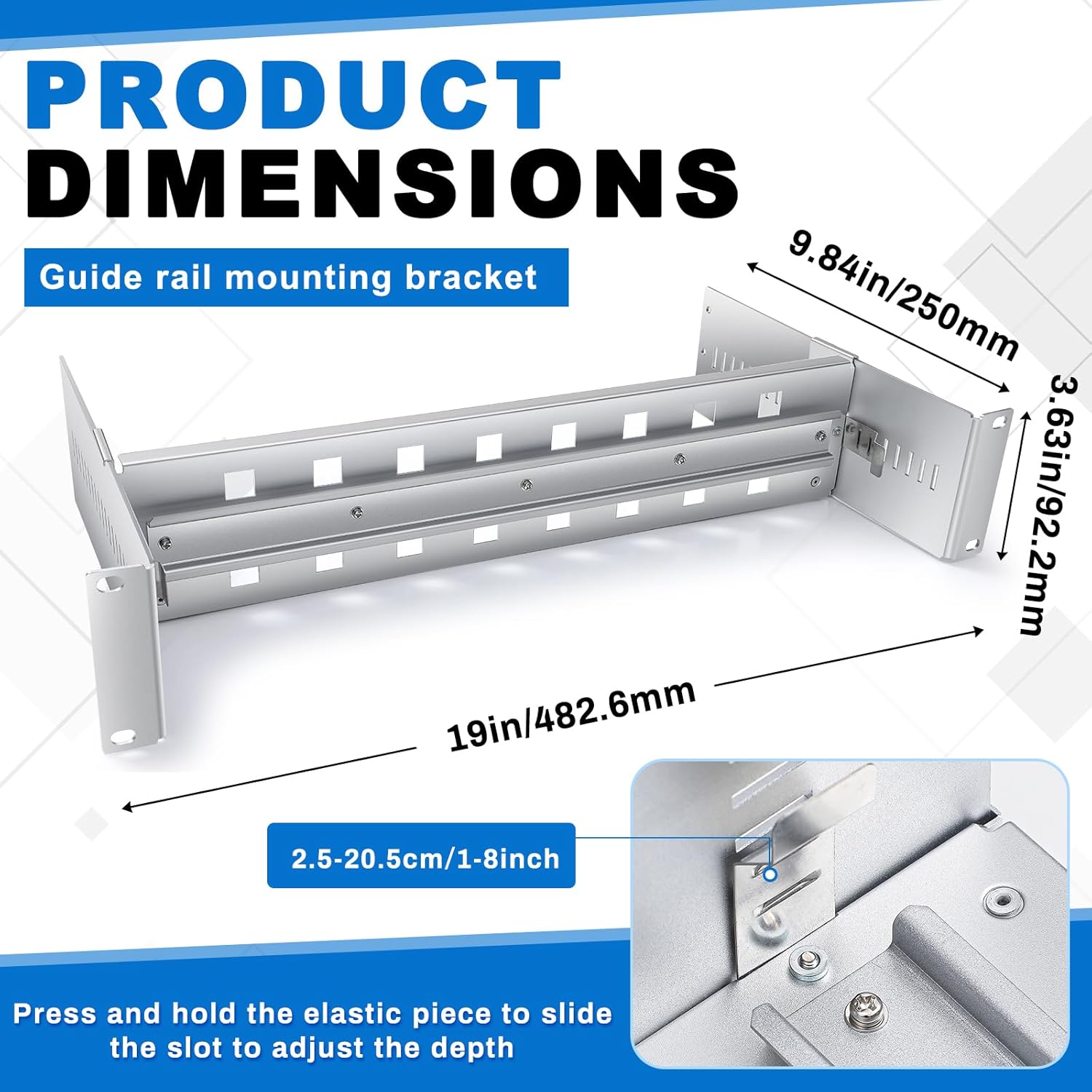 1 Pcs 19 Inch Rack Mount DIN Rail Kit Aluminum Alloy Adjustable Rack Mount Rails Rack Mount Bracket for Industrial Media Converters Ethernet Switches Supplies DIN Rail Products (Silver)