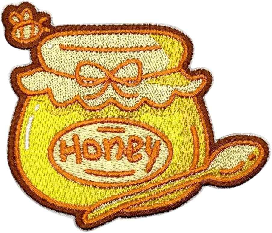 3.5" Honey Jar Iron On Patch - Embroidered Honey Pot Applique Appliques Iron On Sew On Patches for Holes, Clothing, Jeans, Hat, Backpacks, Clothes - Honey Jar Patch