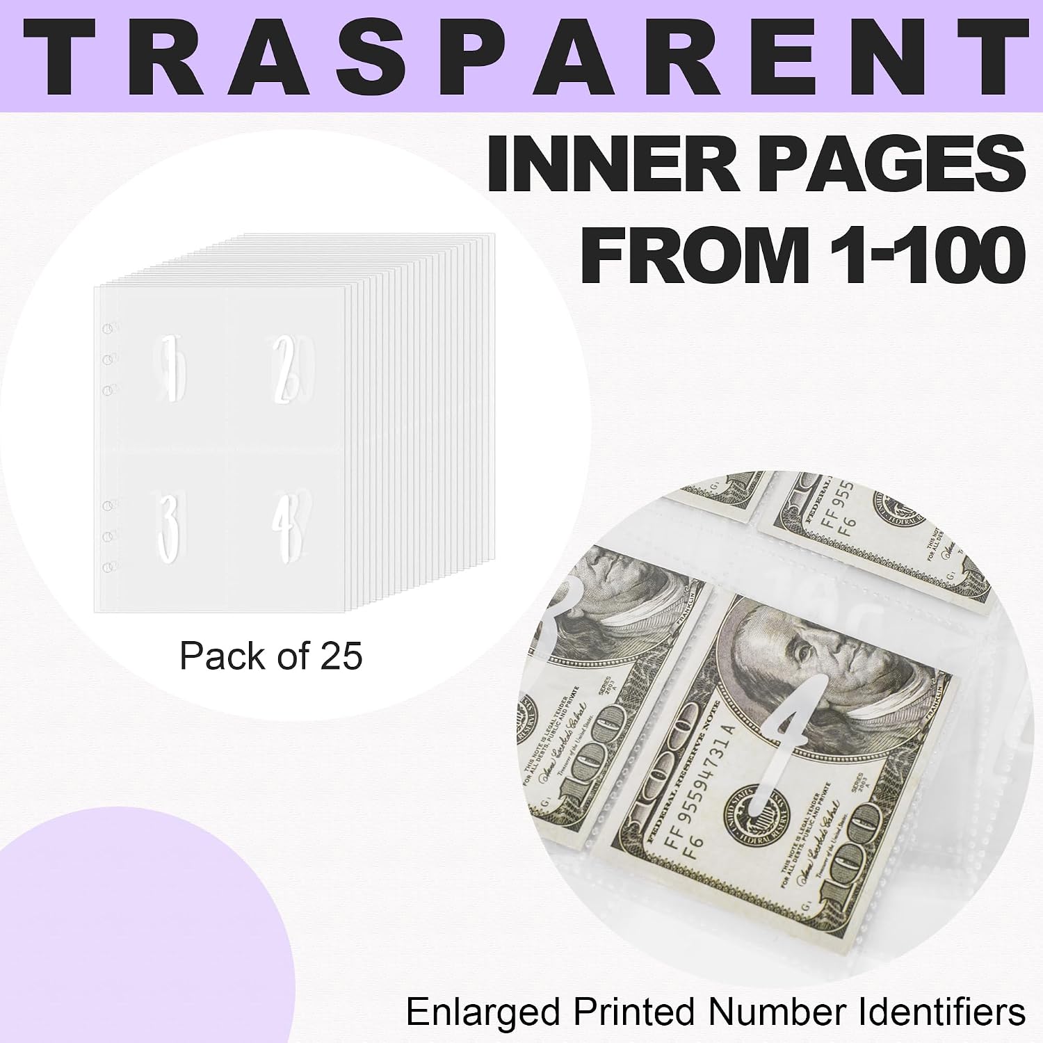 100 Envelopes Money Saving Challenge Binder, Easy and Fun Way to Save $5,050, A5 Budget Book with Cash Envelopes Kit,Purple,Gold image 4