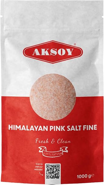 Aksoy Pink Himalayan Salt 1KG Fine Grain Premium Quality, GMO Free, Supreme Quality Chemical Free, Vegan, Fine Grain All-Natural Salt, Triple-Washed in Spring Water