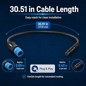 010-12719-00 8-Pin Transducer to 4-Pin Sounder Adapter Cable for Garmin ECHOMAP, Striker, Fish Finder and Chartplotter