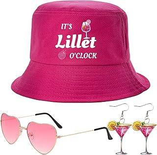 Lillet Geschenkset für Lillet Damen, Geschenkset für Lillet Frauen, Geschenk Freundin Geburtstag, It’s Lillet O’Clock Fischerhut mit Sonnenbrille und Ohrringen, Idee für Sommer Urlaub JGA Strand