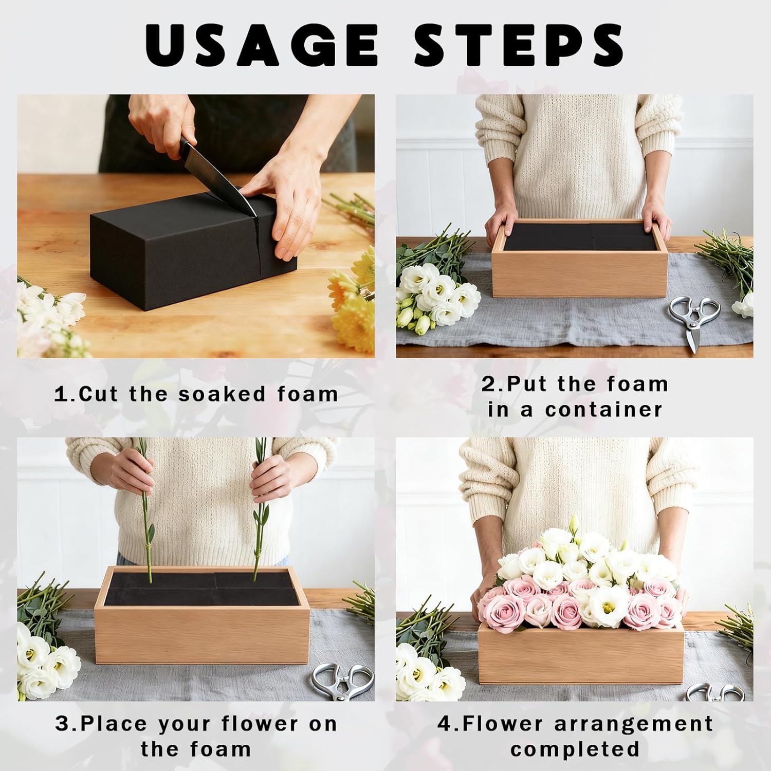 Prashent 18 Pcs Black Floral Foam Blocks for Artificial & Dried Flowers, Reusable & Water Resistant, Easy to Cut and Shape, Ideal for Home, Wedding, Events & DIY Crafts, 7.8” L x 3.5” W x 2.4” H