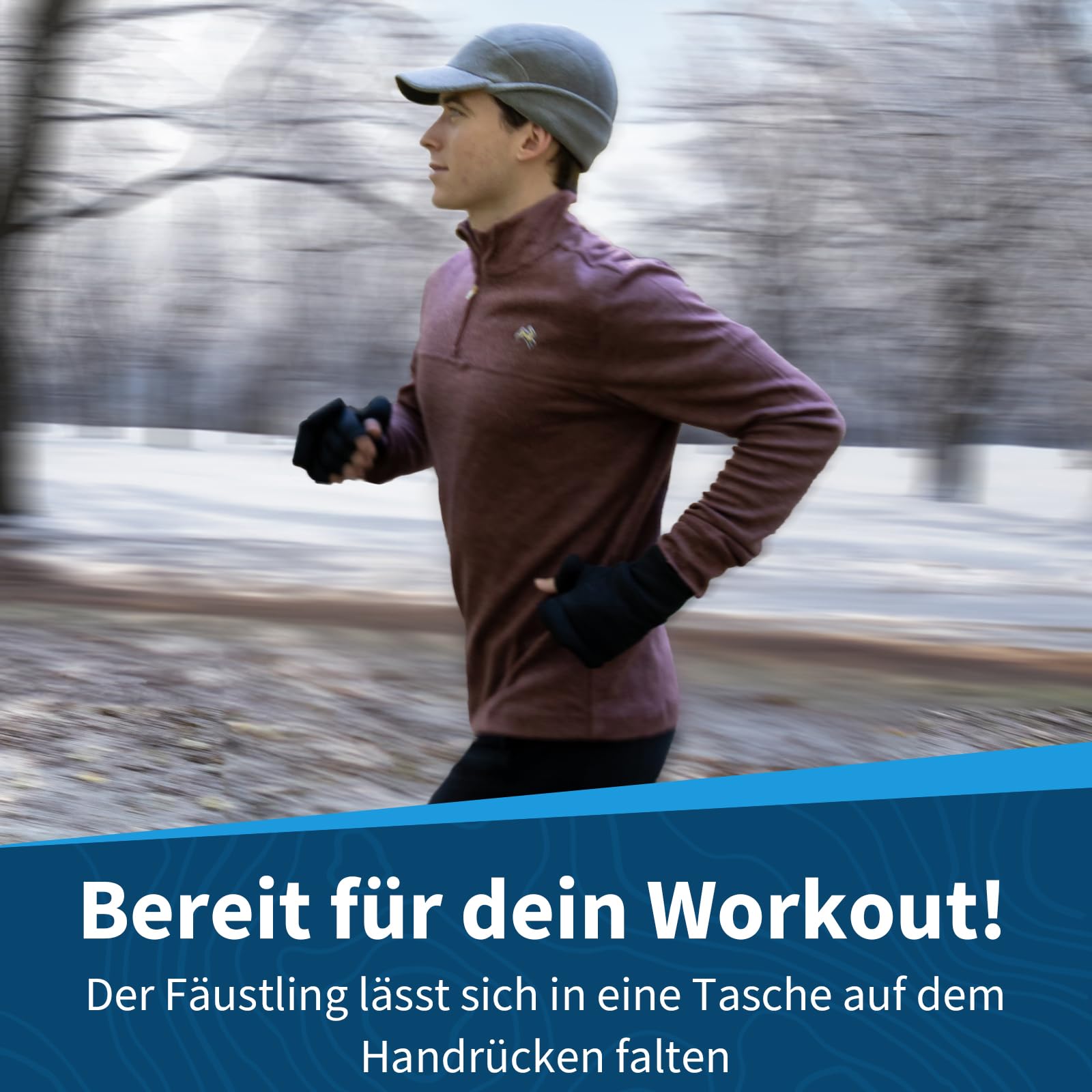 TrailHeads Wandelbare Thermo Winterhandschuhe Herren - Fäustlinge Winter Wandelbar in Fingerlose Handschuhe – Laufhandschuhe Herren - schwarz