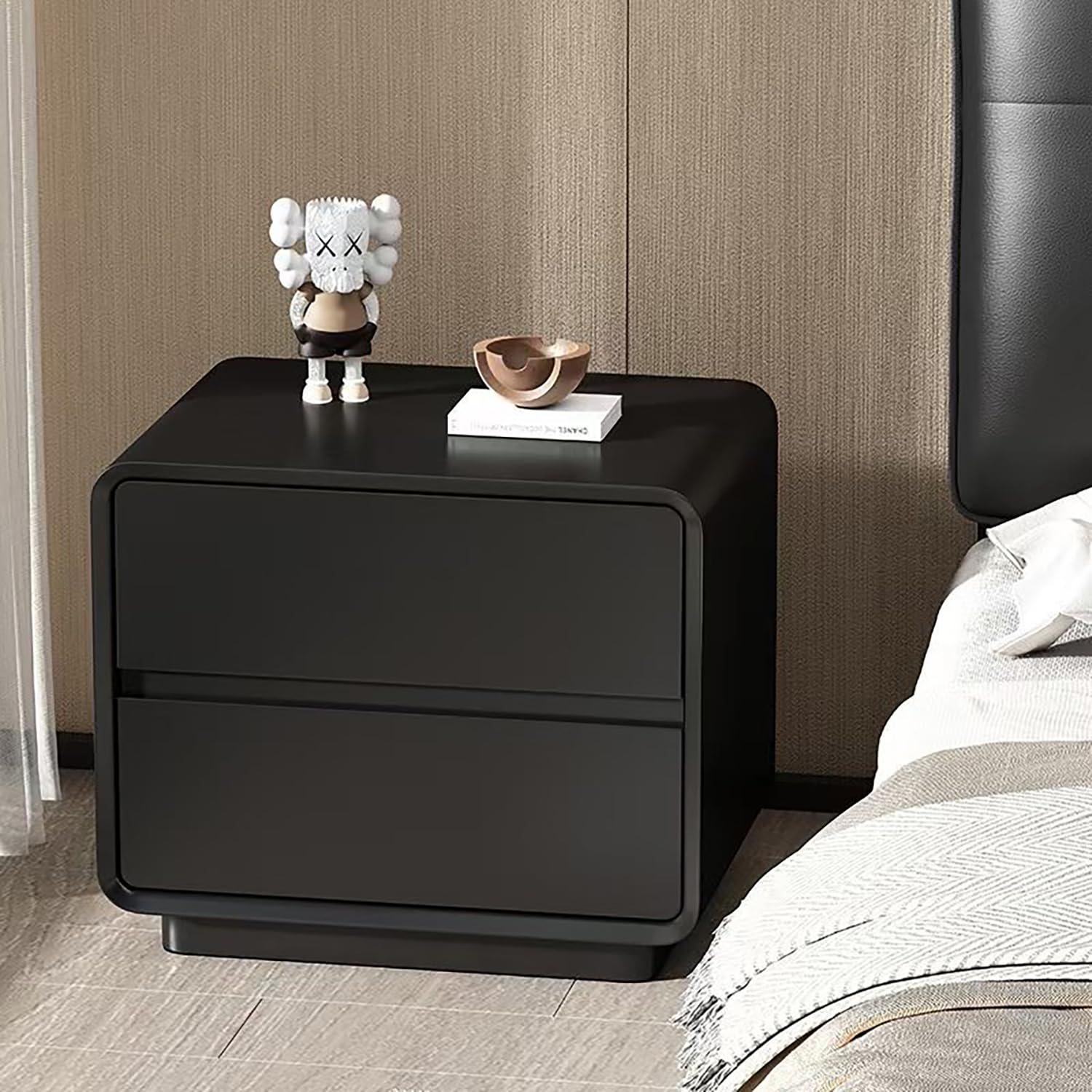 Armoire de rangement en bois au design incurvé élégant table de chevet haut de gamme 2 tiroirs