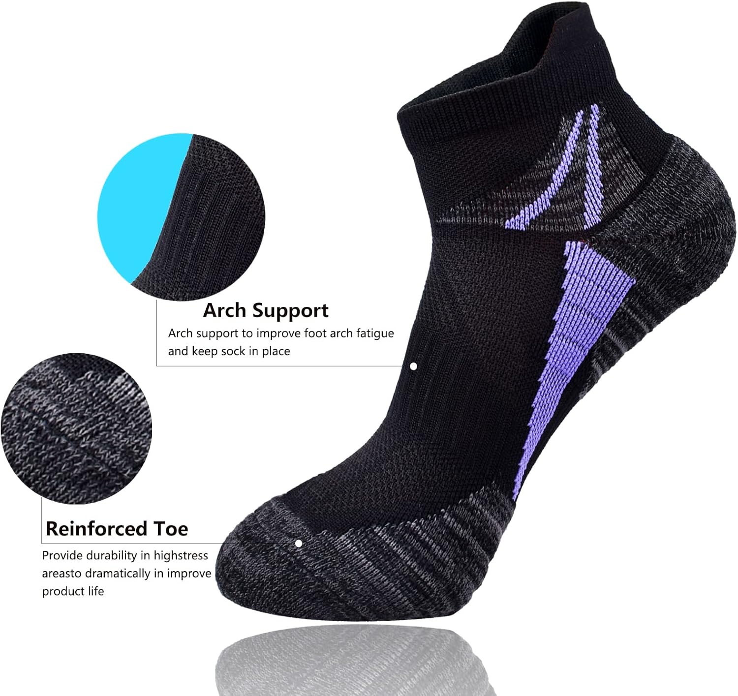 J.WMEET Womens Ankle Socks Athletic Cushioned Breathable Performance Sport Tab Cotton Quarter Women's Running Socks 6 Pack - Image 3