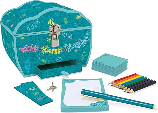 Peaceable Kingdom Wishes, Secrets, Treasures, Treasure Box - Kids Treasure Chest with Lock & Keys, Mini Jewelry Box, Kids Storage Box, Boys Girls