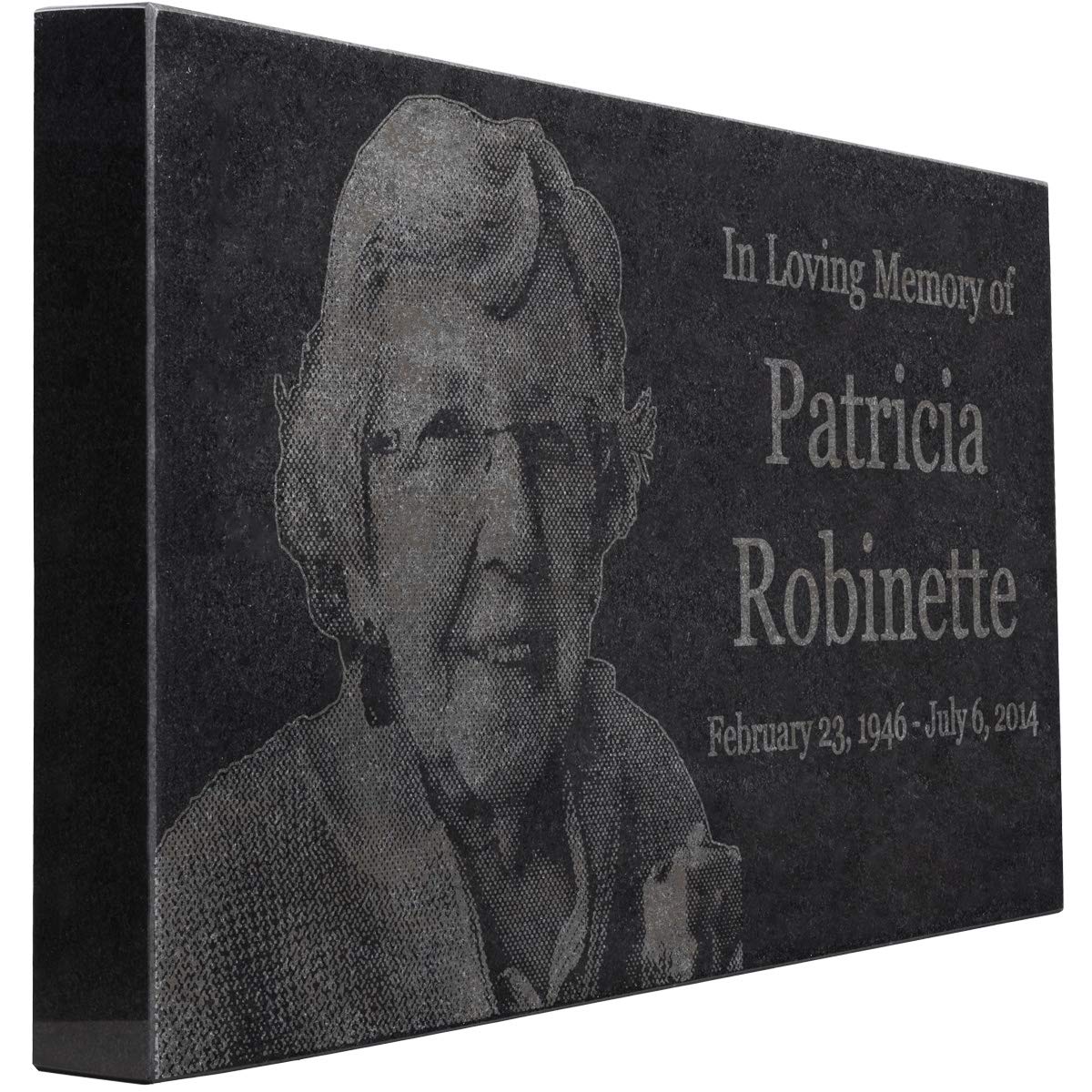 Black Granite Memorial Headstone for Lost Loved Ones, Dogs, Cats, and Family Pets. " Great for Your Garden, Tree Dedication, or in a Cemetery. Includes your personal photo and text. (24 x 12 x 2")
