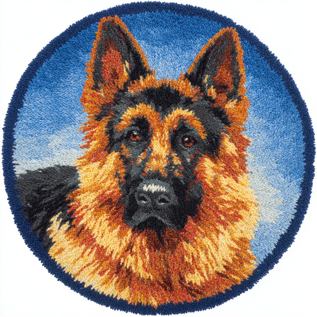 Rqwybcaxn DIY Rug Latch Hook Kits for Teens Animal Needlework Kit German Shepherd Portrait 80x80cm Round Tapestry with Crochet Hook Study Craft Gift