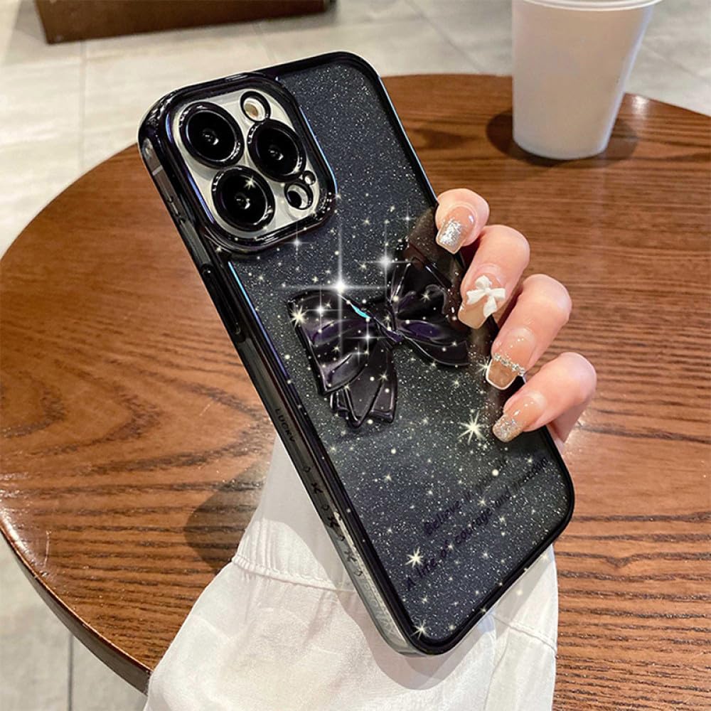 Coque iPhone 12 mignonne transparente anti-rayures à paillettes et nœud chic - 5