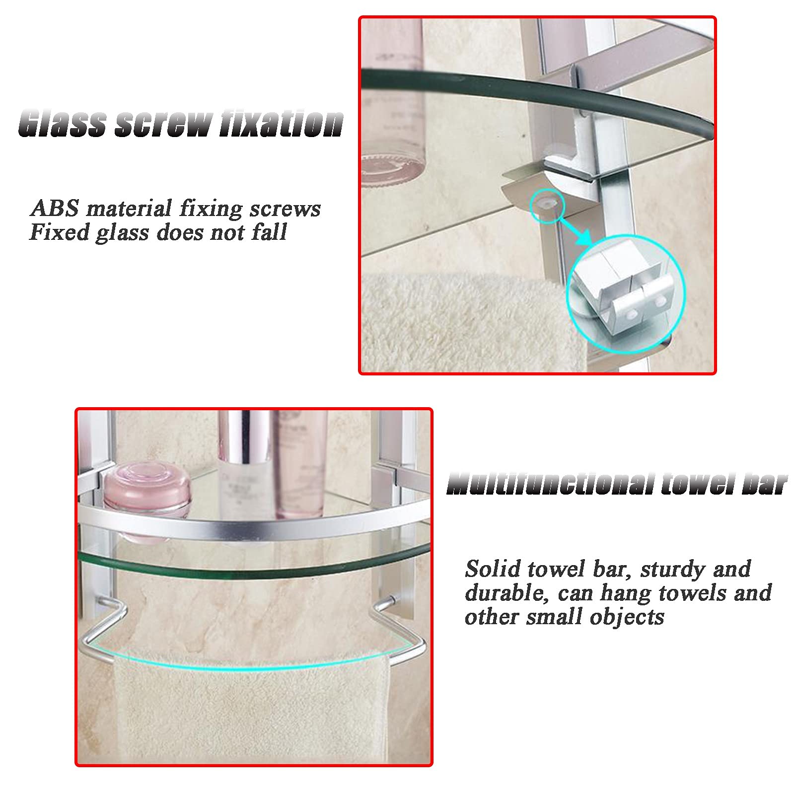 Estante De Ducha, Estante De Esquina para Baño, Estante De Ducha De Esquina De Vidrio para Baño, Estante De Ducha De Aluminio Space con Toallero, Estante De Vid(Estilo1)