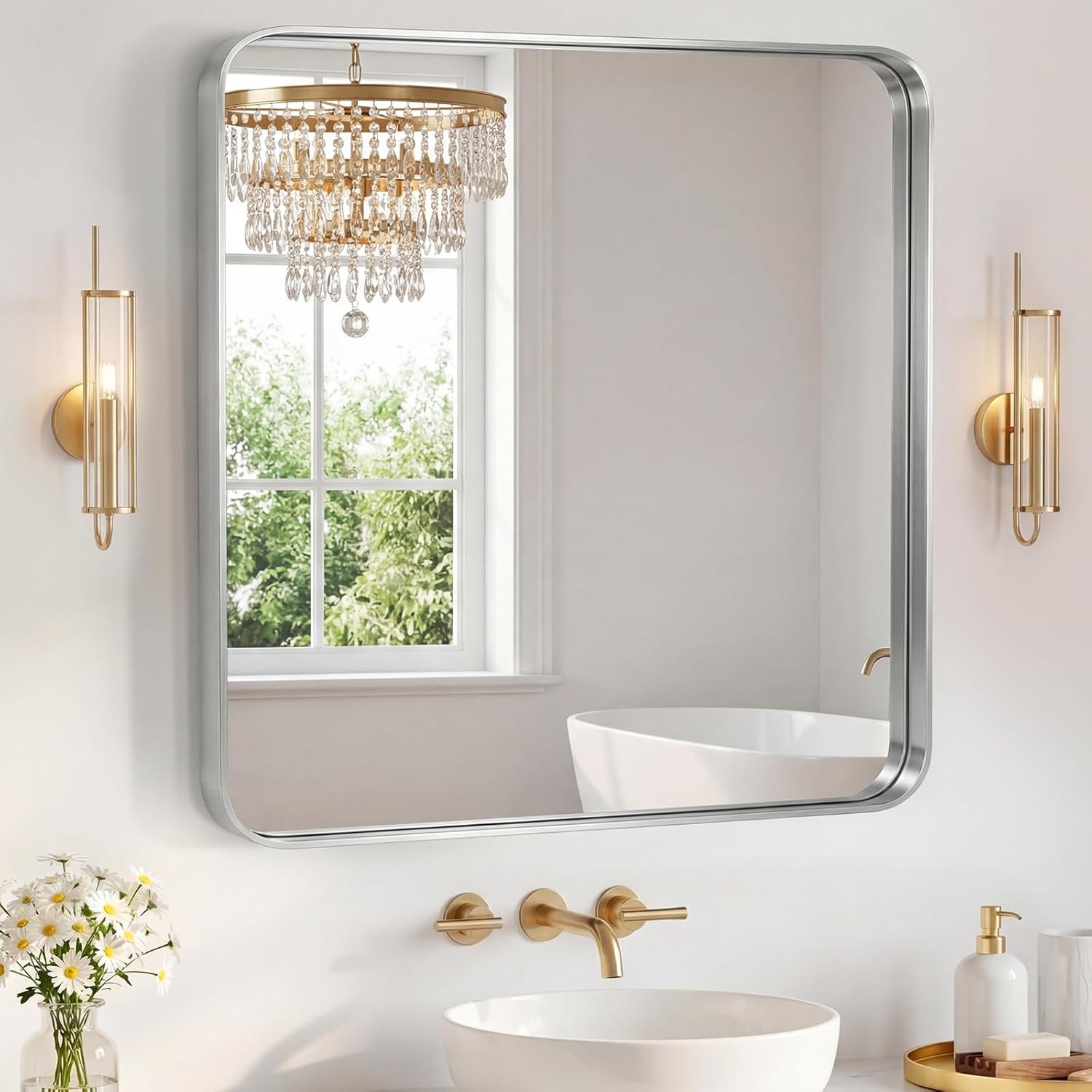 Amazon.com: NEWBULIG 36X36 Inch Bathroom Mirror for Over Sink, Wall ...