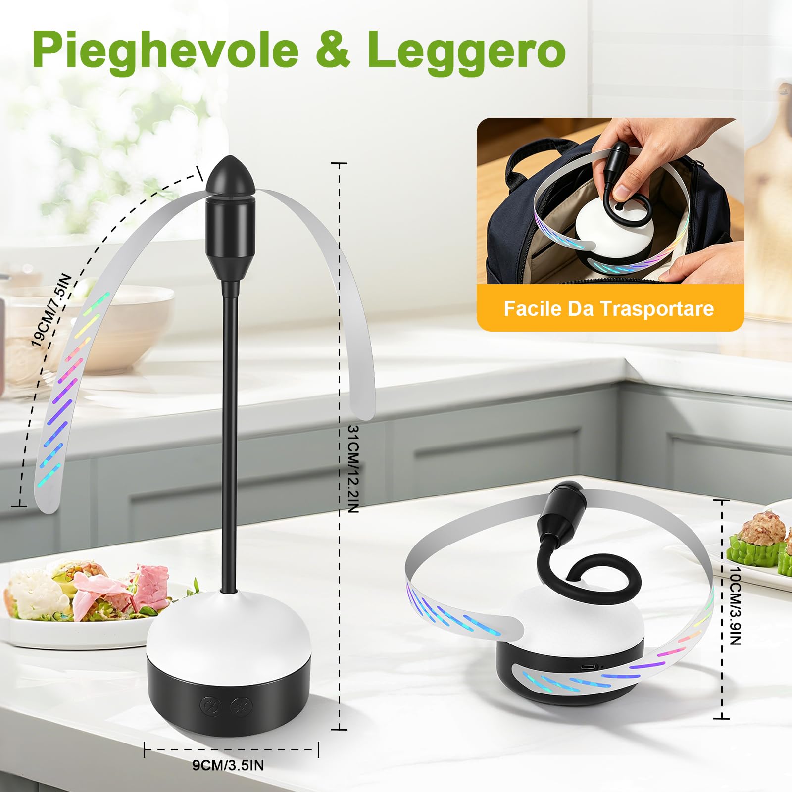Ulikey Scaccia Mosche da Tavolo, Anti Mosche Pieghevole Portatile 2 Pezzi, Antimosche per Interno Esterno con Gancio, Illuminazione a LED per Cucina, Grigliate All'aperto, Ristoranti