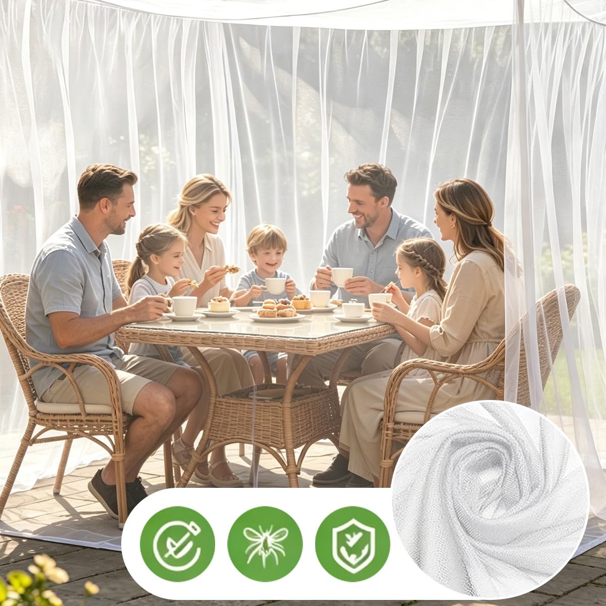 Mosquitera Grande Exterior/Interior, Mosquitera 300 x 300 x 250 cm,Redes antimosquitos, Mosquiter Grande, Malla Fina y Duradera, Mosquiter Cama Matrimonio, 220 Malla, Mosquiter Exterior (Blanco)