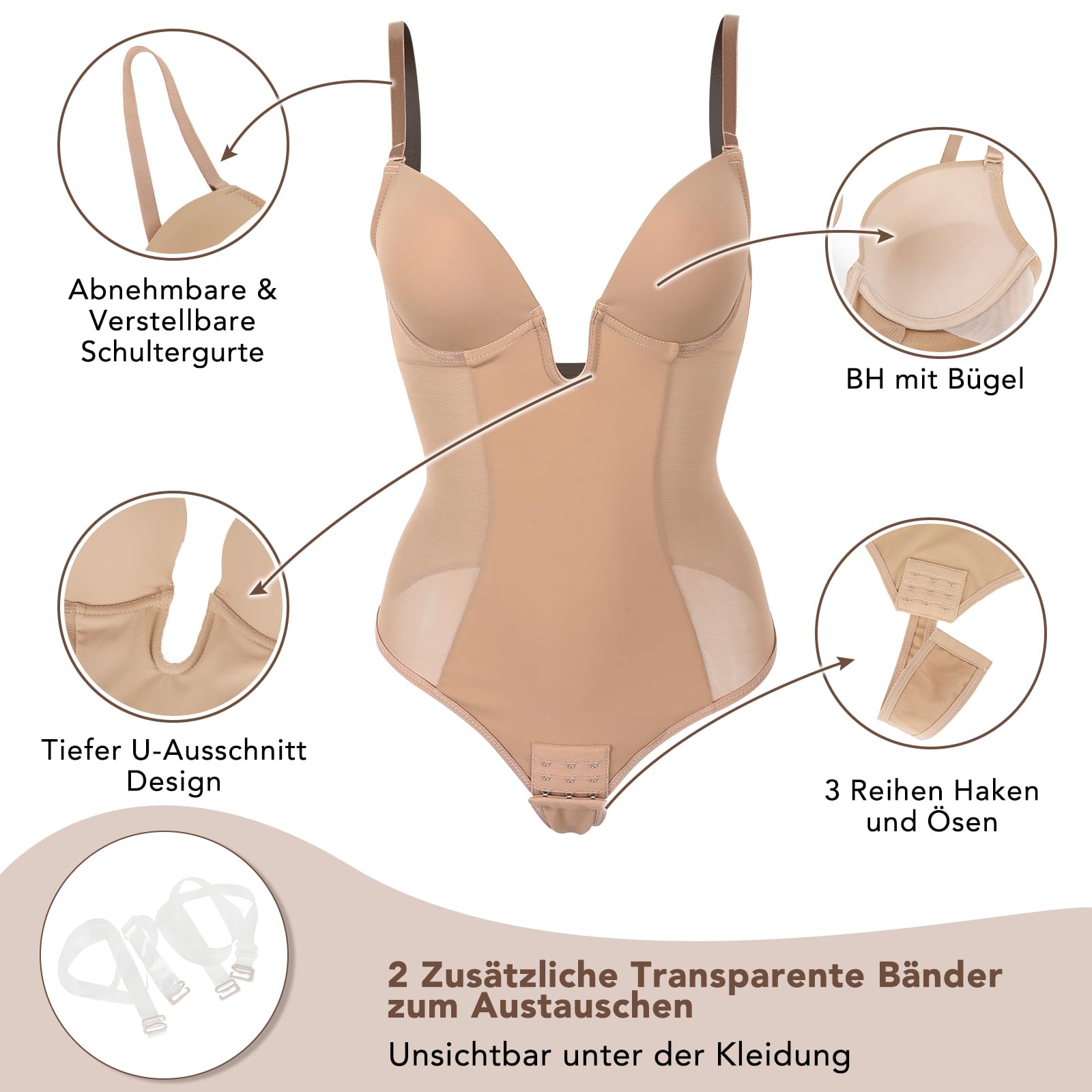 SHAPERIN Femme Body Gainant Invisible Gaine Ventre Plat Dos Nu Shapewear Tops Body Sculptant Gainant Minceur Bodysuit avec Soutien-Gorge