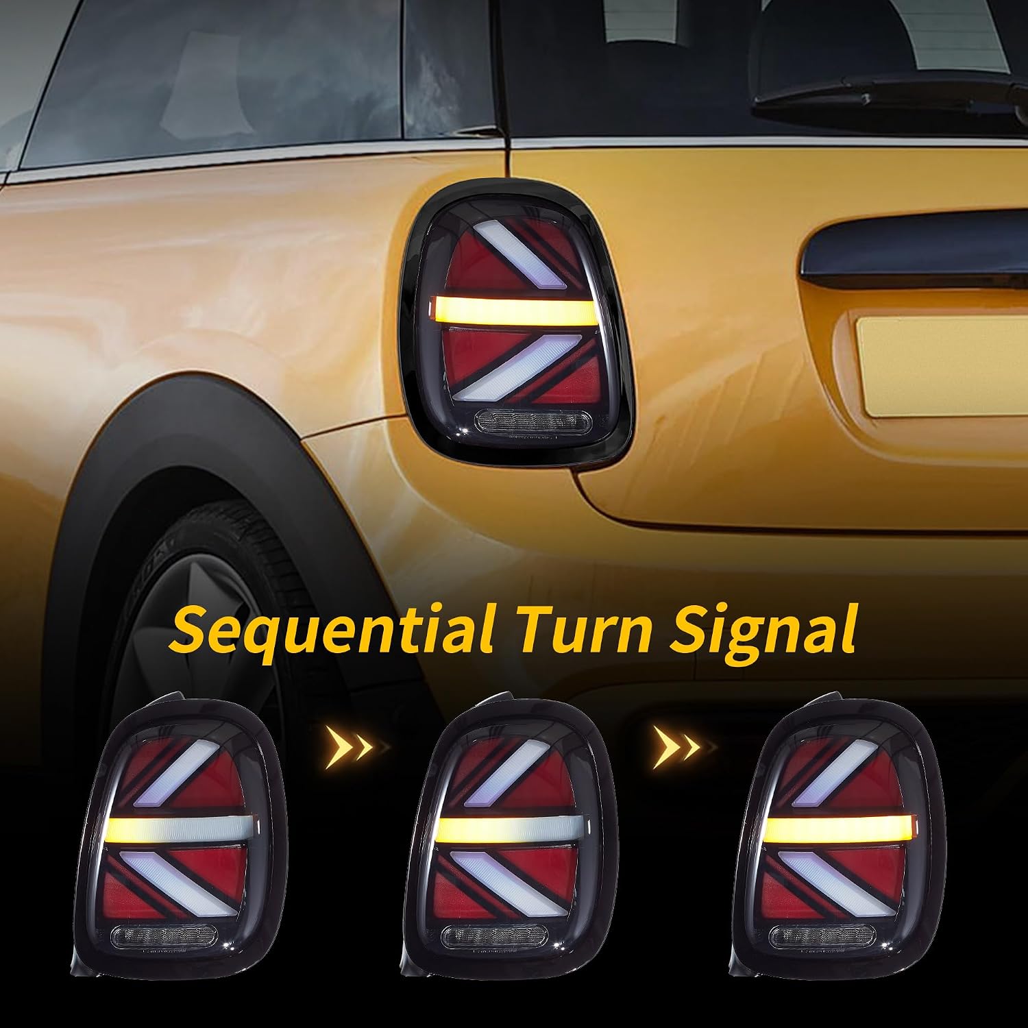 VLAND LED Tail Lights Compatible For [ 2014-2022 BMW Mini Cooper F55 F56 F57 ] With Sequential Turn Signal Rear Lamp assembly, Black Circle & Smoked Lens Style (Not For R Series)