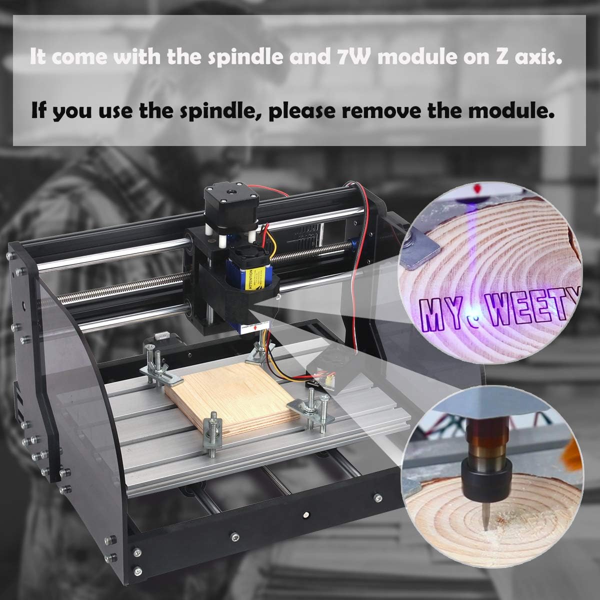 Holiday Deals 🛒 MYSWEETY 2 in 1 7000mW CNC 3018Pro-M Engraver Machine, GRBL Control 3 Axis Mni DIY CNC Router with 7W Module Kit, Plastic Acrylic PCB PVC Wood Carving Milling Engraving Machine with Offline Controller