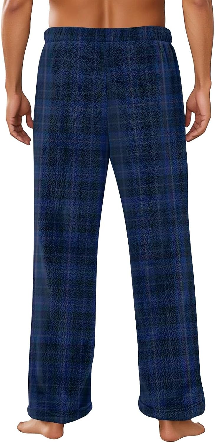 WENKOMG1 Men's Lightweight Sleep Pants, Warm Pant Cozy Fleece Lounge Pj Bottoms with Pockets and Button Fly Bottoms, S-2XL