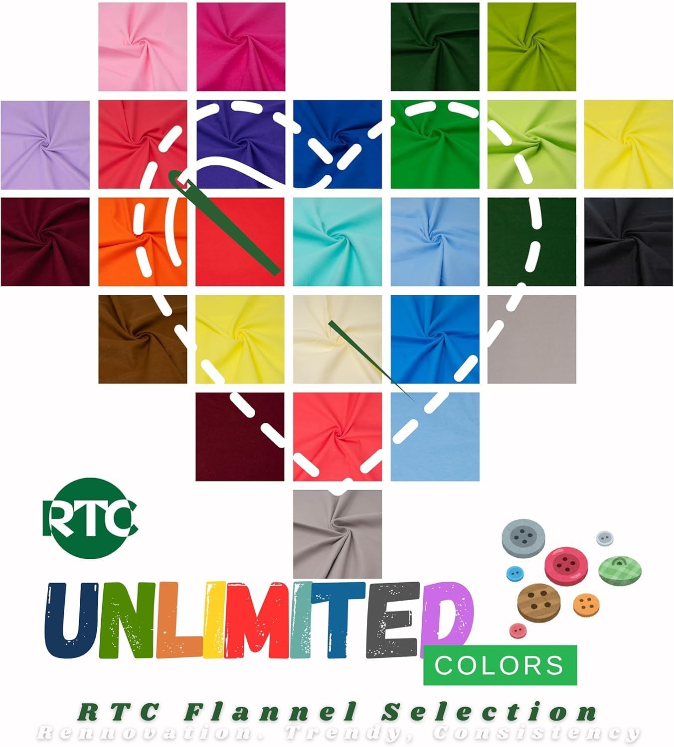 RTC Fabrics 42"/43" 100% Cotton Flannel Solid White Color Crafting Fabric by Bolt