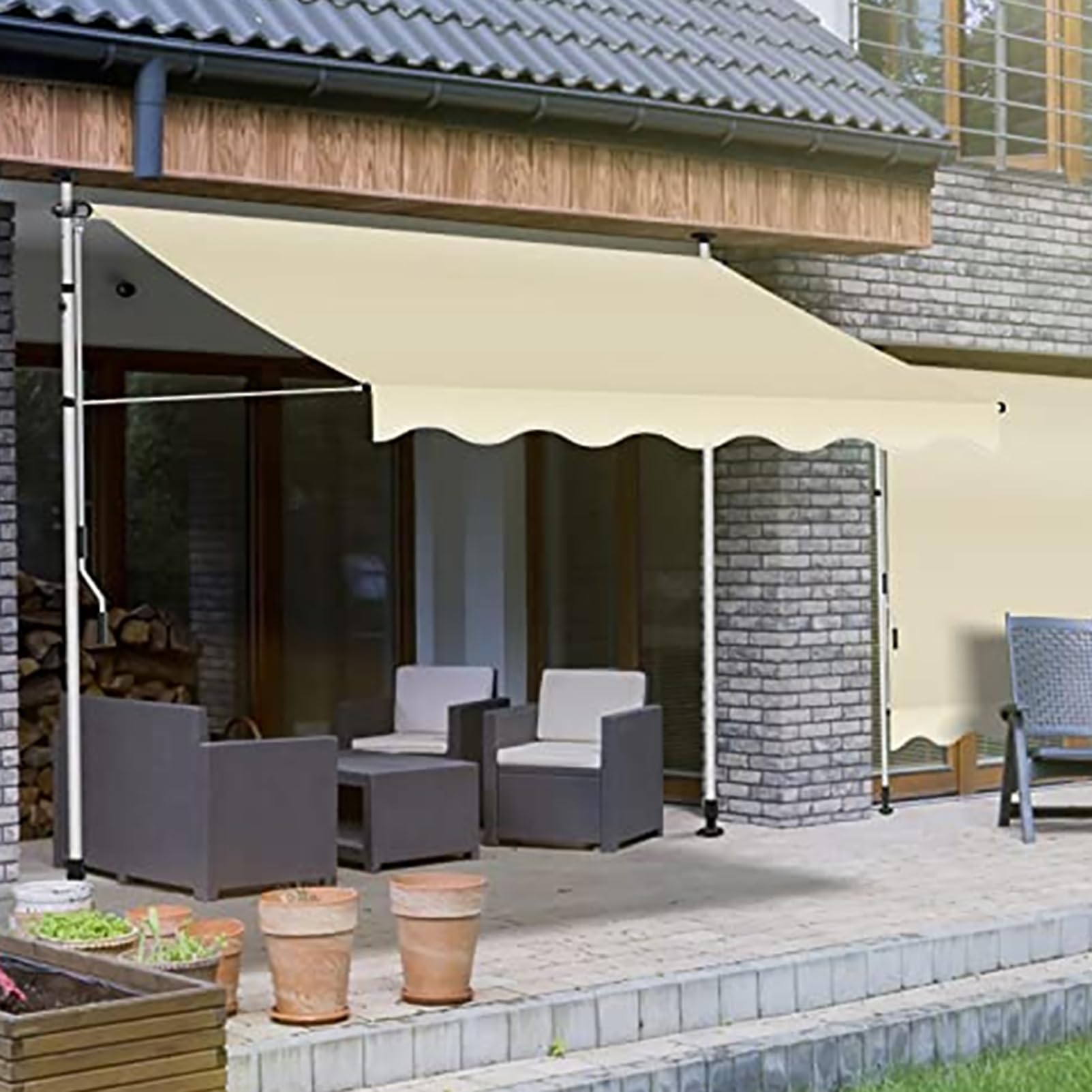 TRAGLO Terrassen-Teleskop-Markise, verstellbare Gartenmarkise, wasserdichter Baldachin, Sonnenschutz mit Handkurbel für Garten, Restaurant, Café 4M 