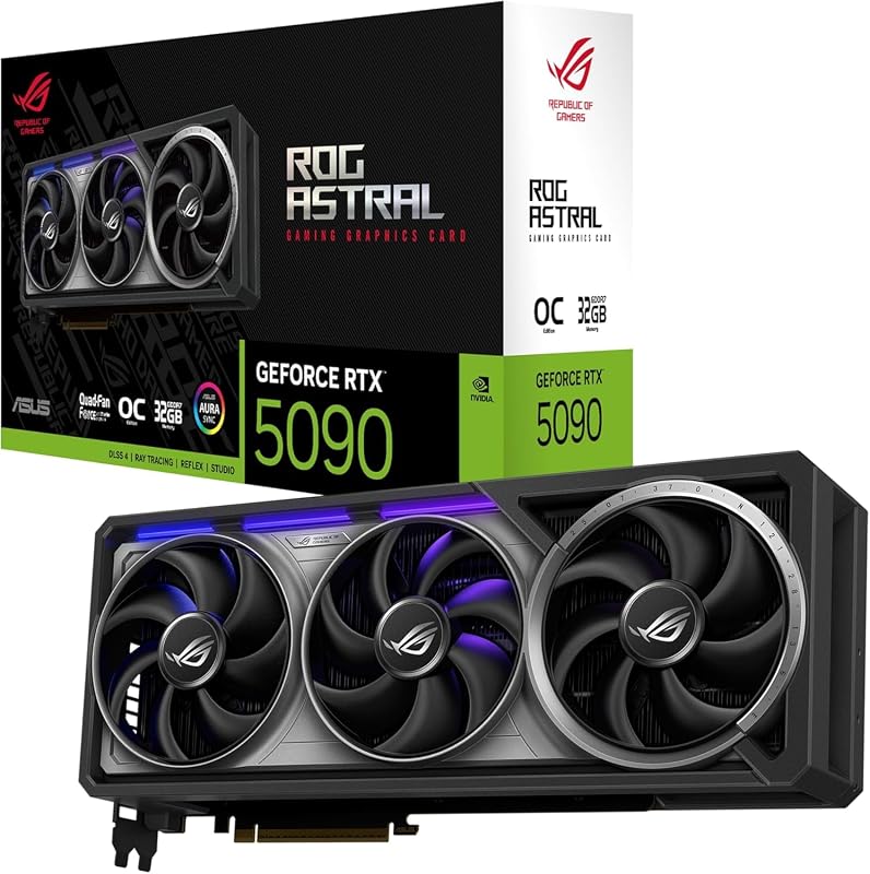 Tarjeta gráfica para juegos ASUS ROG Astral NVIDIA GeForce RTX 5090 32 GB GDDR7 OC Edition (PCIe 5.0, HDMI/DP 2.1, 3.8 ranuras, diseño de 4 ventiladores, ventiladores de tecnología axial, cámara de vapor patentada), 3 años de garantía