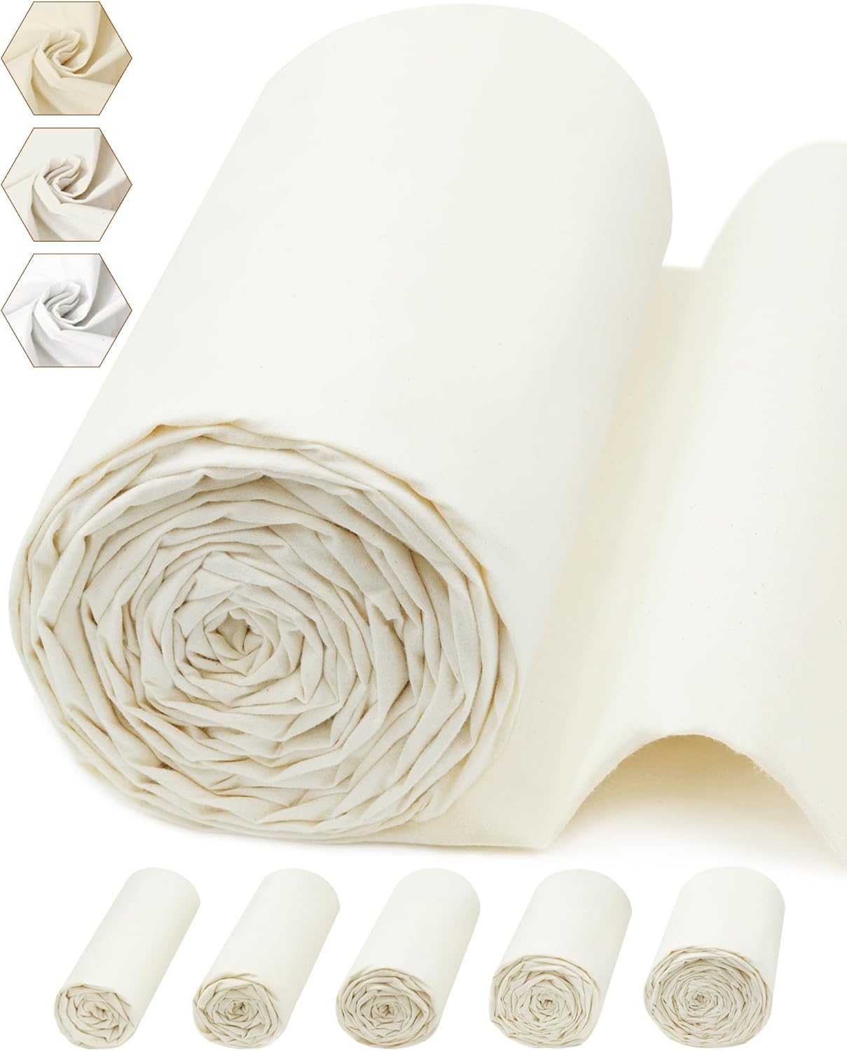 FIVEIZERO 100% Cotton Muslin Fabric by The Yard,63in x 10yd Cream Bleached Cotton Muslin Cloths–Medium Weight Beige Calico Fabric for Sewing,Quilting,Embroidery,Crafts & Apparel Projects