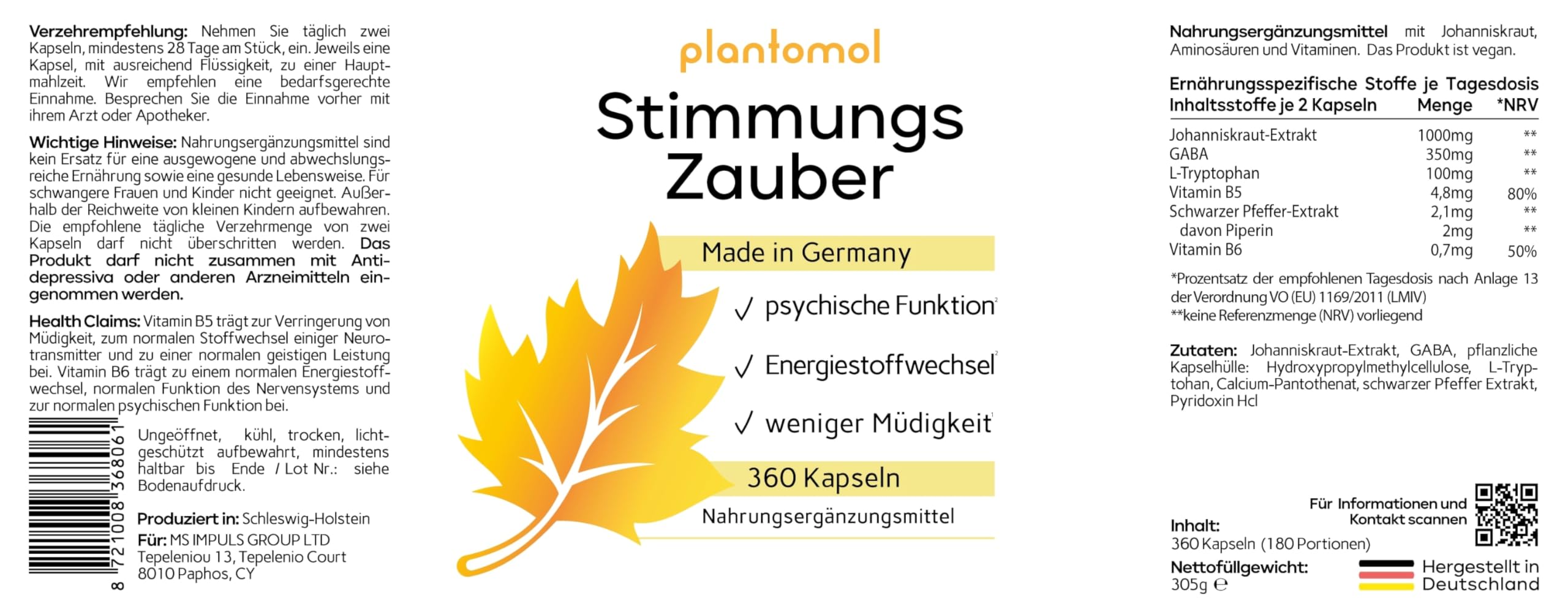 360 Johanniskraut Kapseln hochdosiert - 1000mg Johanniskraut-Extrakt mit GABA & L-Tryptophan - pflanzlicher Stimmungsaufheller hochdosiert - Stimmungszauber - 6 Monatsvorrat