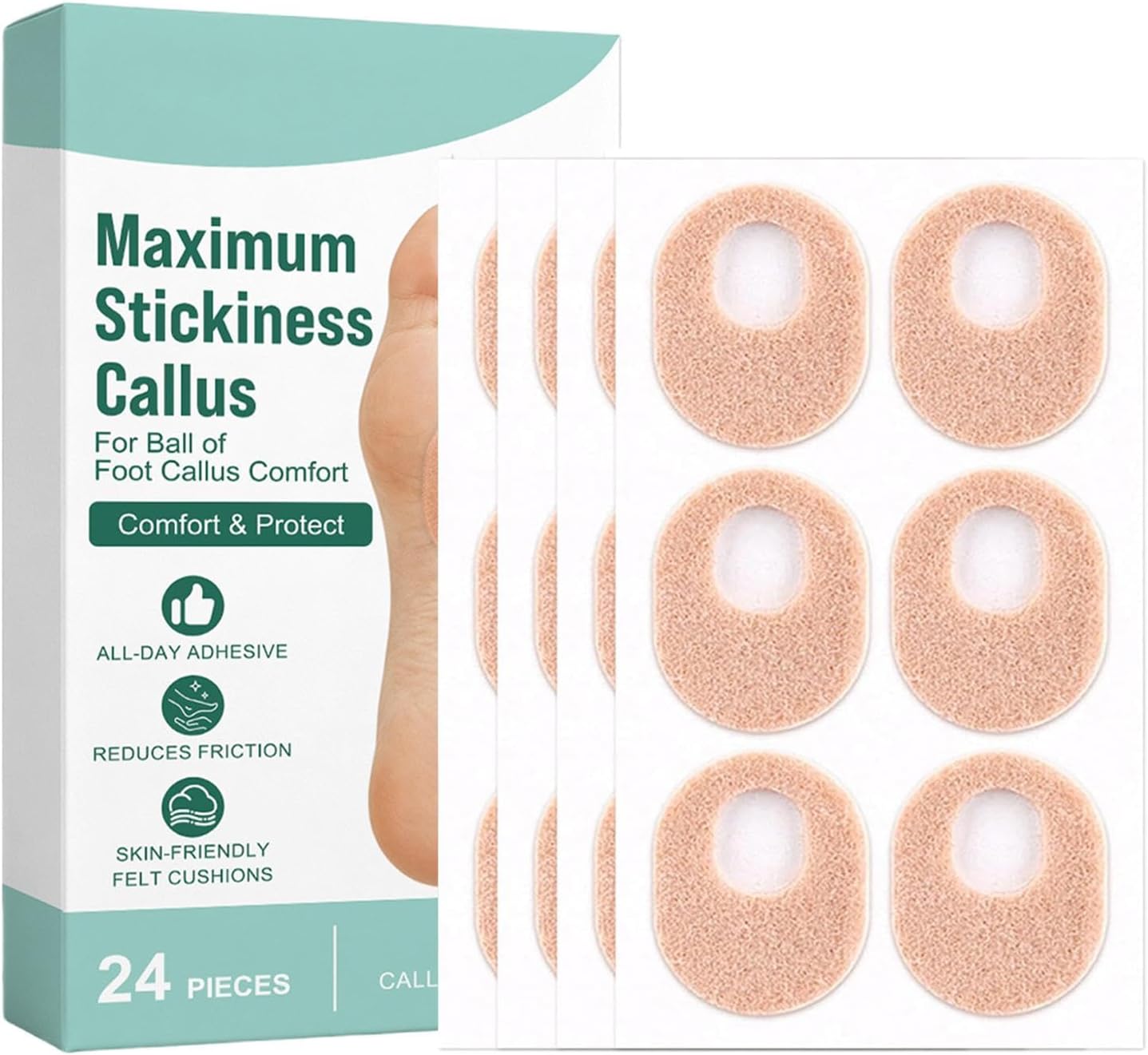 Foet Corn Pads, Soft Oval Cushion, 24 sztuk, samoprzylepny system ochrony Callus Protection Kit System, wygodny styl wsparcia, codzienna pielęgnacja stóp, buty do chodzenia, biegania, tańca