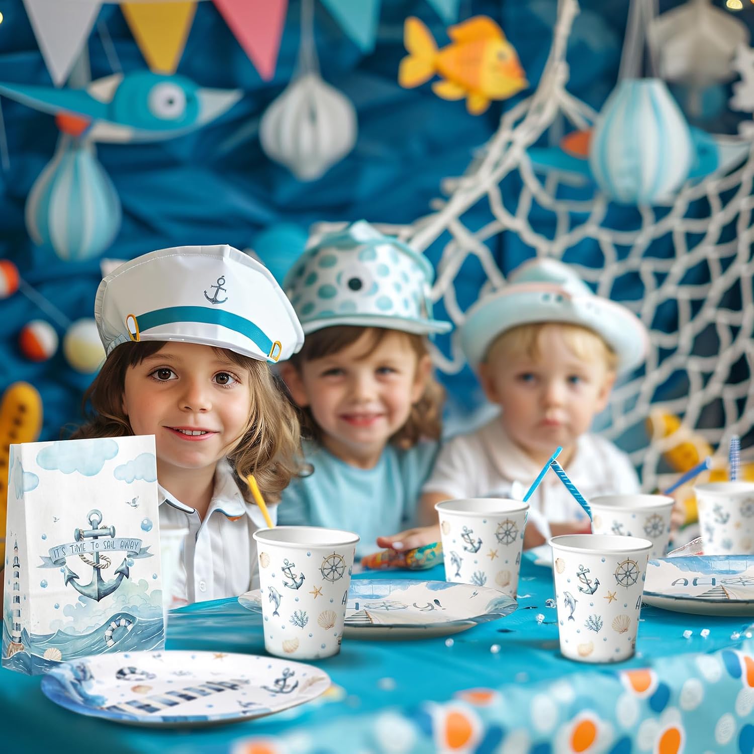 Nautical Party Plates and Napkins for 40 Guests – Sailboat and Lighthouse Theme Baby Shower and Birthday Supplies, Ahoy Ocean Tableware for Kids and Adults