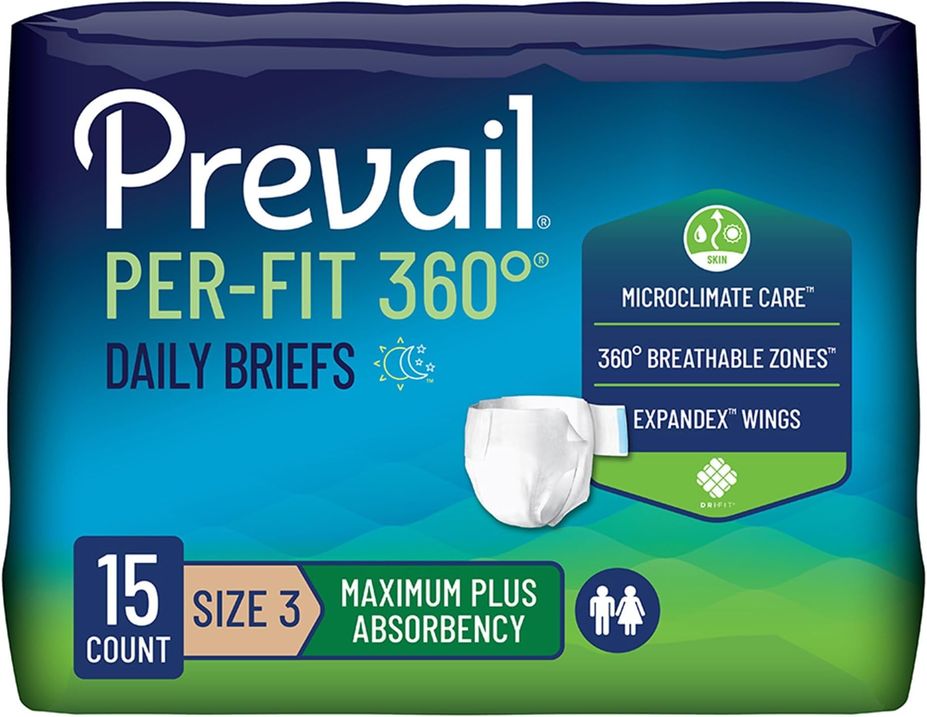 Per-Fit 360 Incontinence Briefs, Maximum Plus Absorbency, Size Three, 60 Count