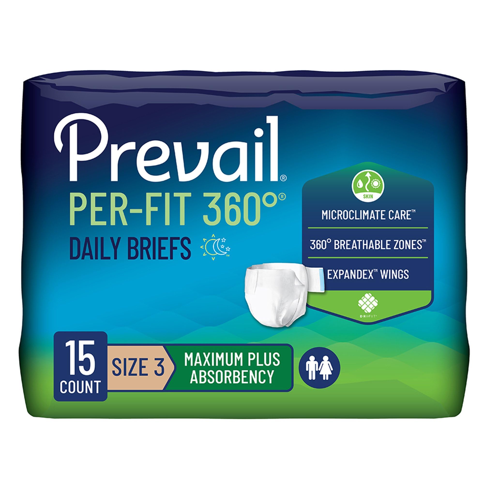 Prevail Per-Fit 360 Adult Incontinence Brief 3 Heavy Absorbency Breathable, PFNG-014/1, 57, 15 Ct