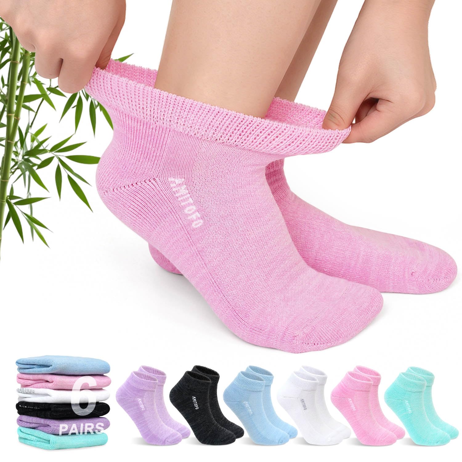 Chaussettes Diabétiques pour Homme Femme: Chaussette Courtes Bambou Non Comprimantes Socquettes Sans Élastique ni Couture avec Semelle Rembourrée pour Pieds et Enceintes