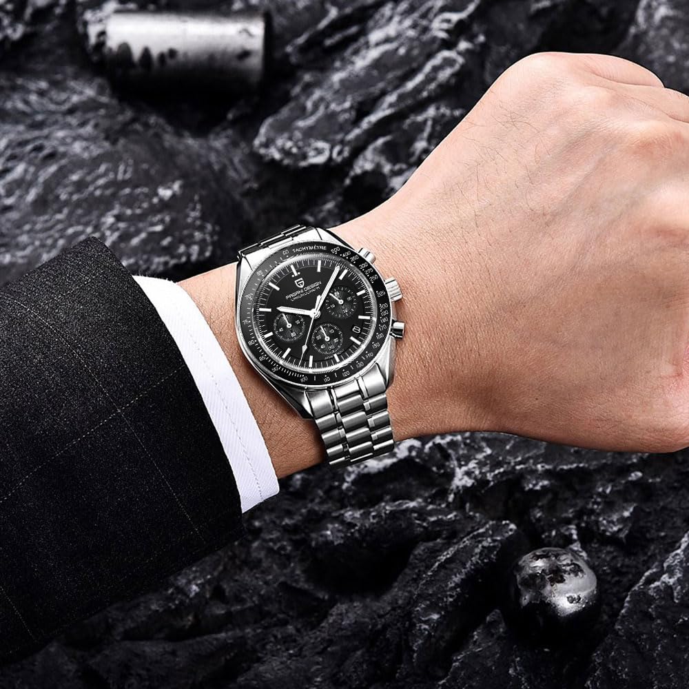 Pagani Design 1701 Hombres Cronógrafo Profesional Japón VK63 Movimiento de Cuarzo Luna Reloj de Pulsera de Acero Inoxidable 100M Impermeable Casual Reloj analógico Fecha
