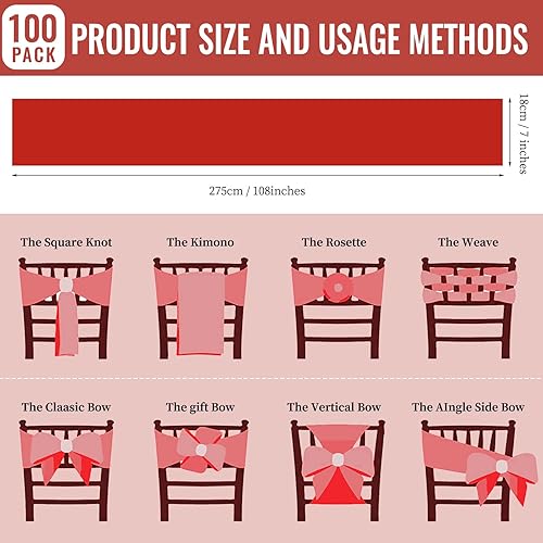Vista 66 de 72 fundas universales para sillas de satén rojo, con lazos para silla, reutilizables, suministros para Navidad, bodas, recepciones, eventos