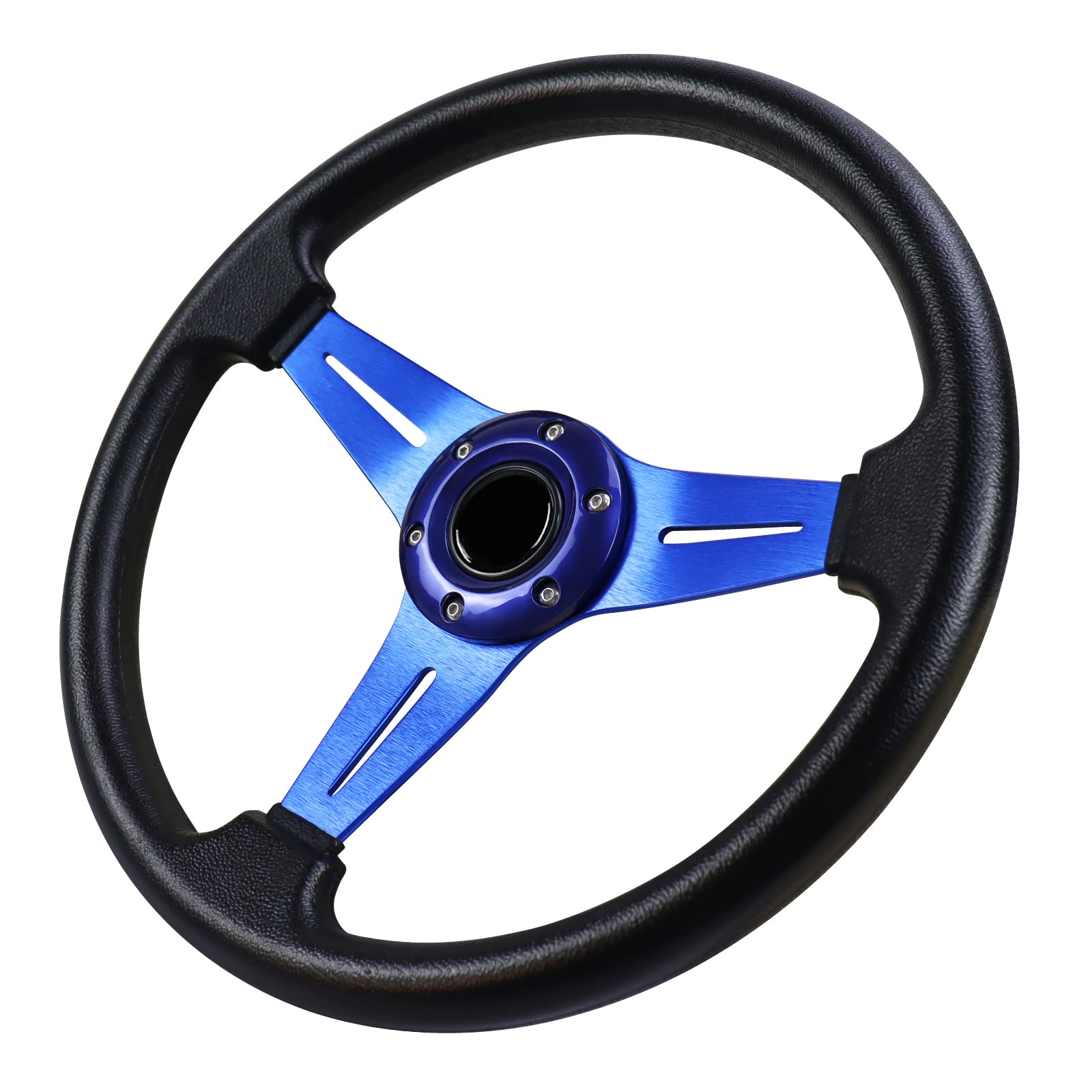 Universal Racing Steering Wheel, 13.6 Inch 6 Bolt Anti-Slip Leather and Aluminum Gaming Steering Wheel with Horn Button for Racing/Car Sim Driving/JDM Sports Racing Steering Wheel (blue)