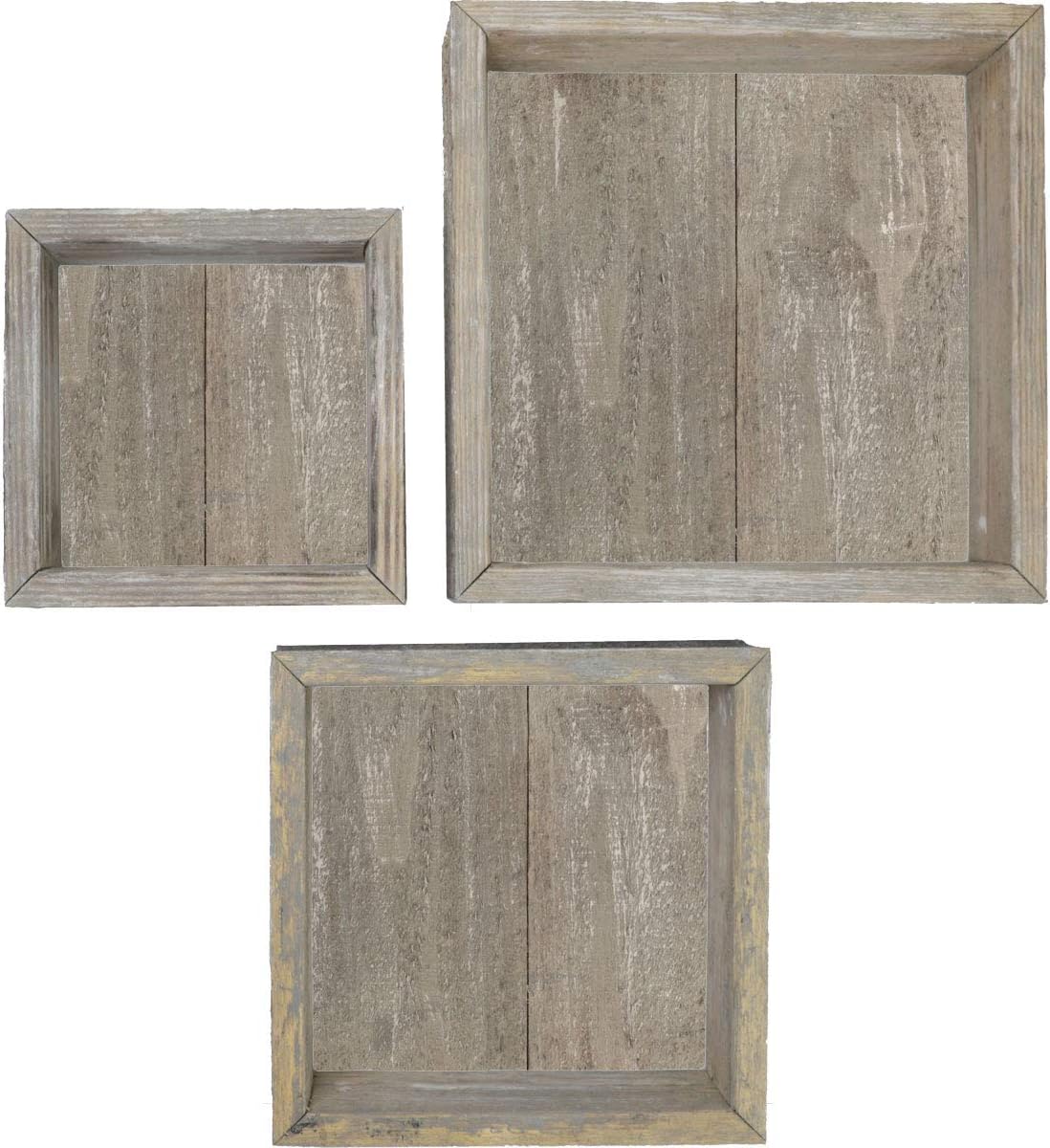 Ekena Millwork DECR15SBSQCBGY Set of 3, Square, Closed Back, Vintage Farmhouse Shadow Box Shelves, Barnwood Decor Collection, Reclaimed Grey