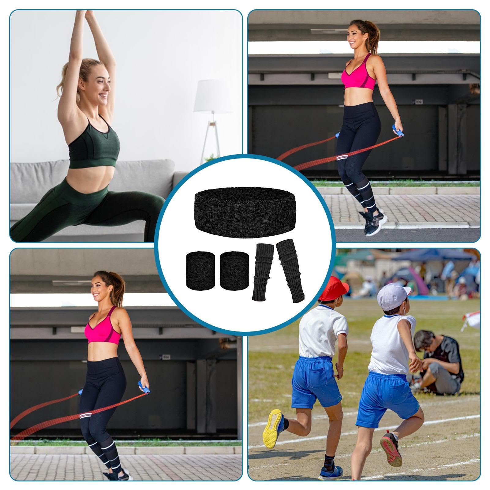 Ensemble Jambières Fluo Rétro 80s - Kit Bandeau Poignets Néon Pour Fêtes Yoga Course