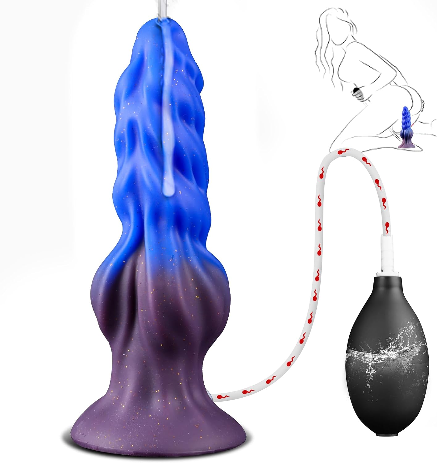 Squirting Knot Dildo with Suction Cup, Silicone Ejaculating Monster Dildo | 7'' Fantasy Dragon Dildo with Bulb Ejaculation, Cum Dragon Dildo with Suction Cup, Soft Anal Sex Toy for Man Women