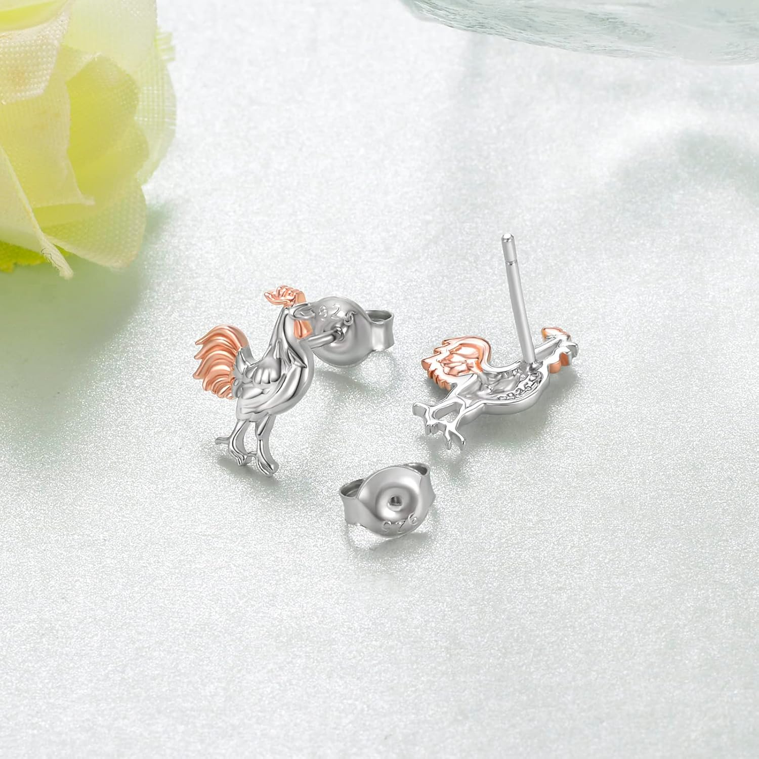Chicken Earrings 925 Sterling Silver Rooster Stud Earrings Jewelry Birthday Gifts for Women Female