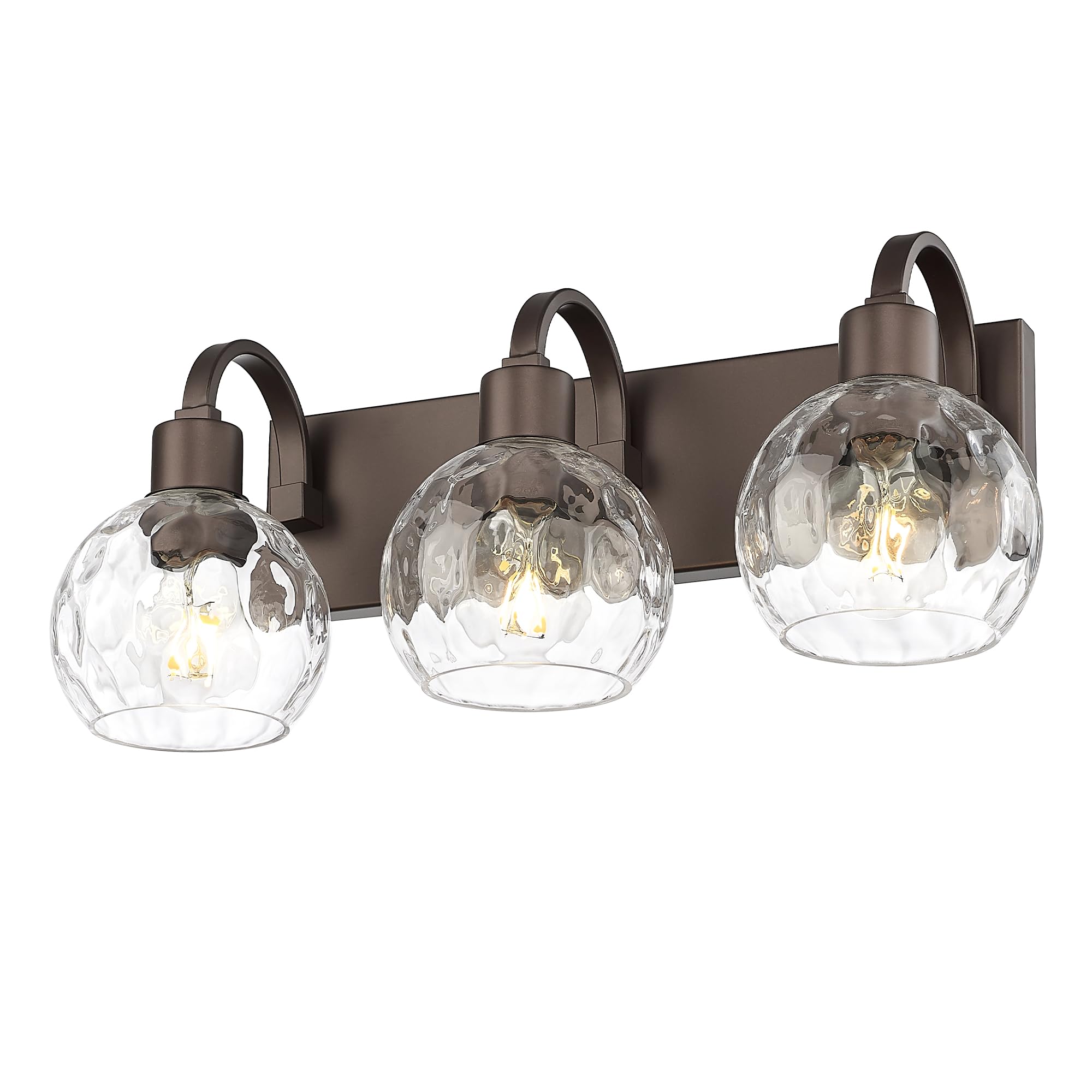 Emliviar 3-Light Bathroom Light Fixtures Over Mirror for Living Room, Hallway, Farmhouse Oil Rubbed Bronze Vanity Light with Water Grain Globe Glass, YCE237BG-3W ORB